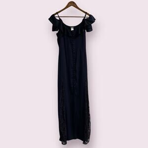 Venus Black Lace Maxi Dress Small Off Shoulder Ruffle Goth Peasant